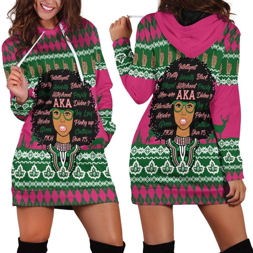 Sorority Hoodie - Lux AKA Woman Dashiki Christmas Hoodie Dress