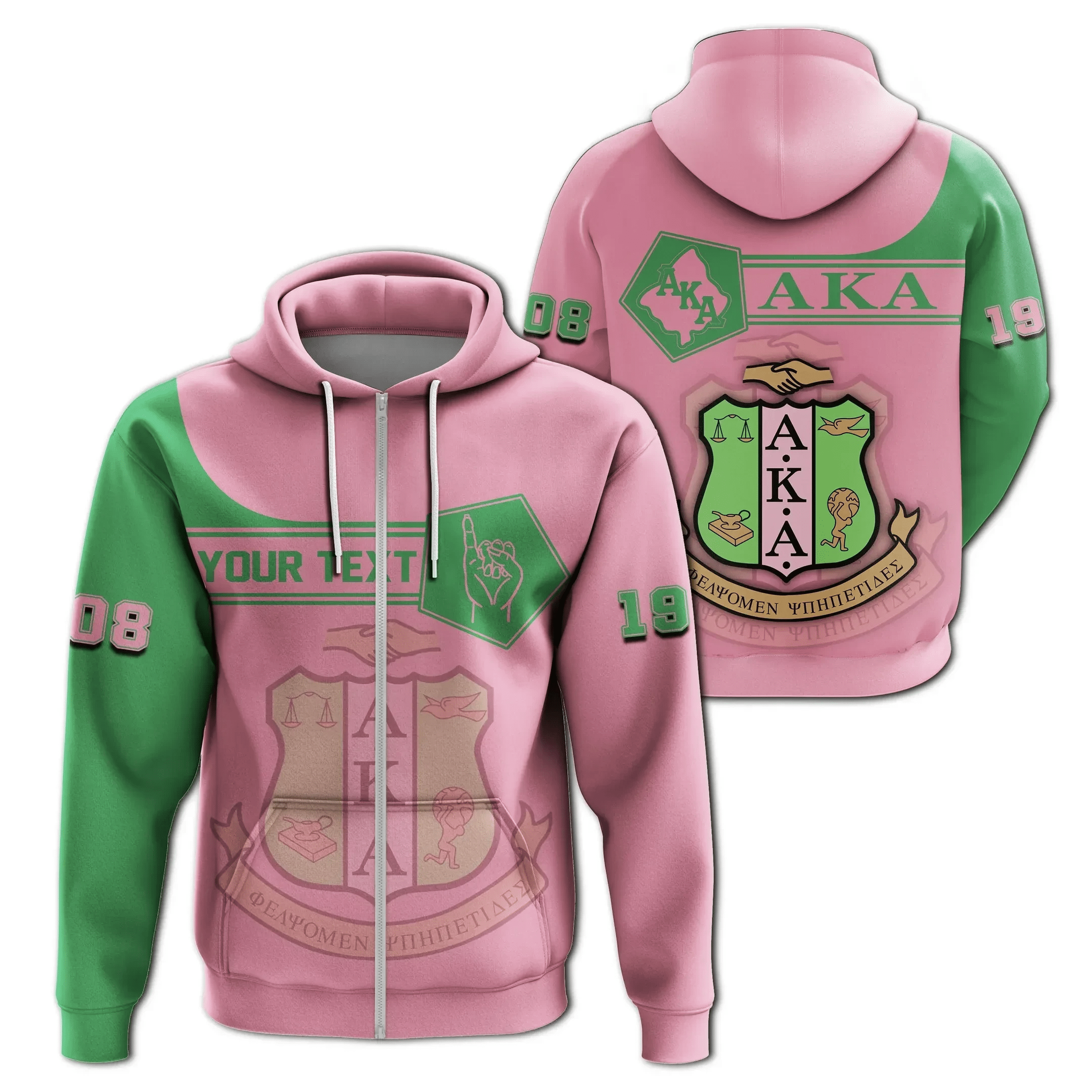 Sorority Hoodie - Personalised AKA Zip Hoodie Ver. Pink Simple Style