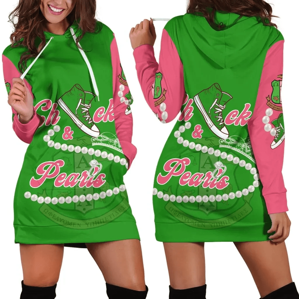 Sorority Hoodie - AKA Chucks And Pearls Hoodie Dress K.H Pearls