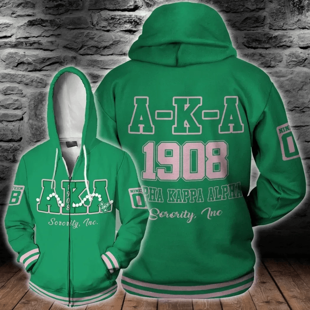 Sorority Hoodie - AKA Pearls Green Zip Hoodie
