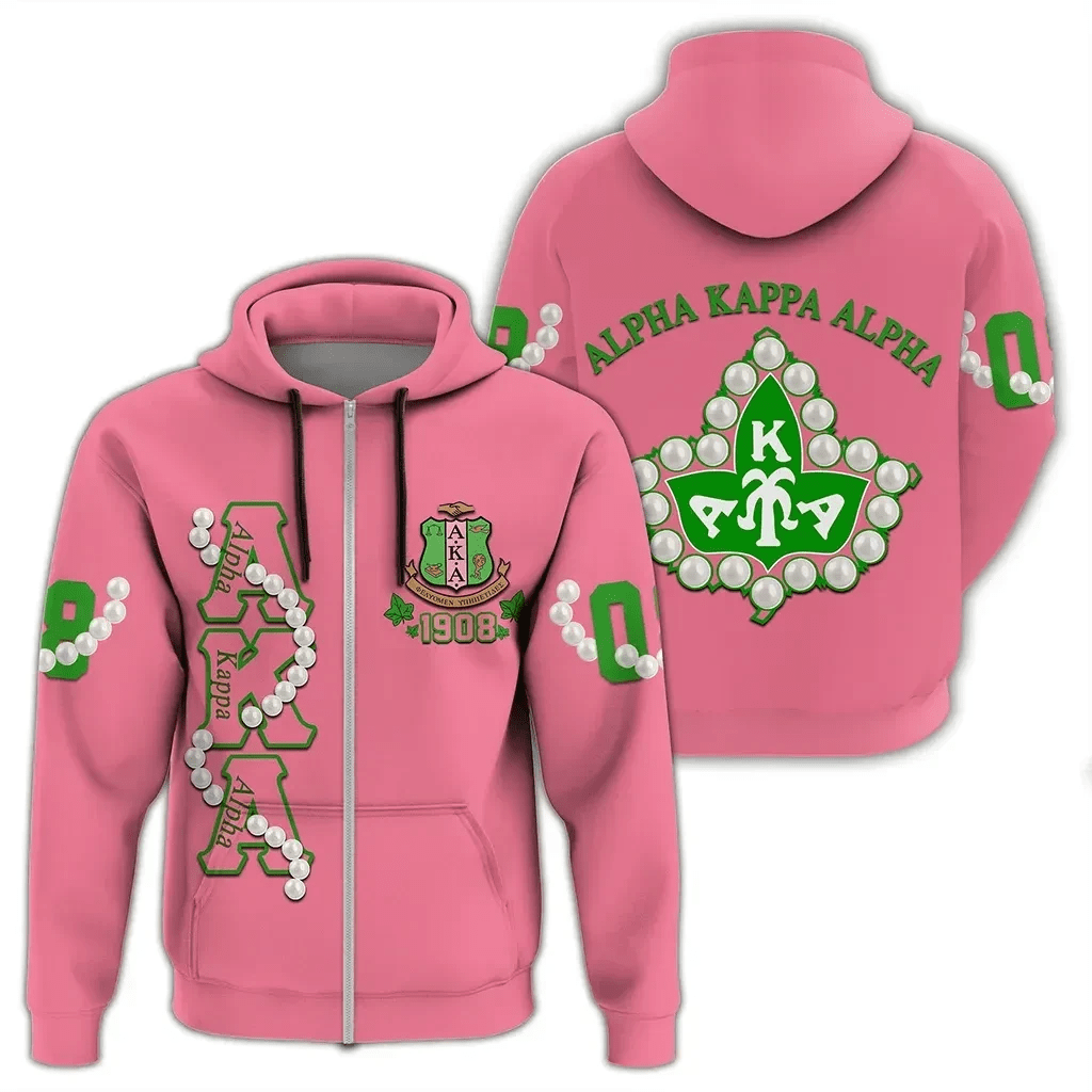 Sorority Hoodie - AKA Pearl Pink Zip Hoodie