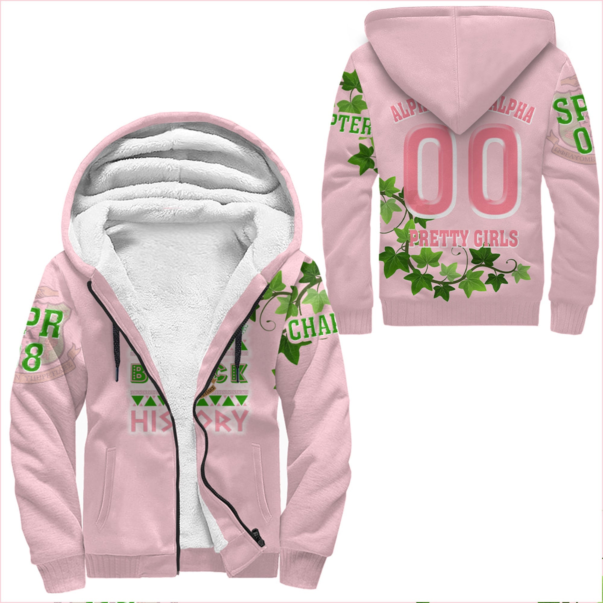 Sorority Hoodie - AKA Black History Pastel Pink Version Sherpa Hoodies