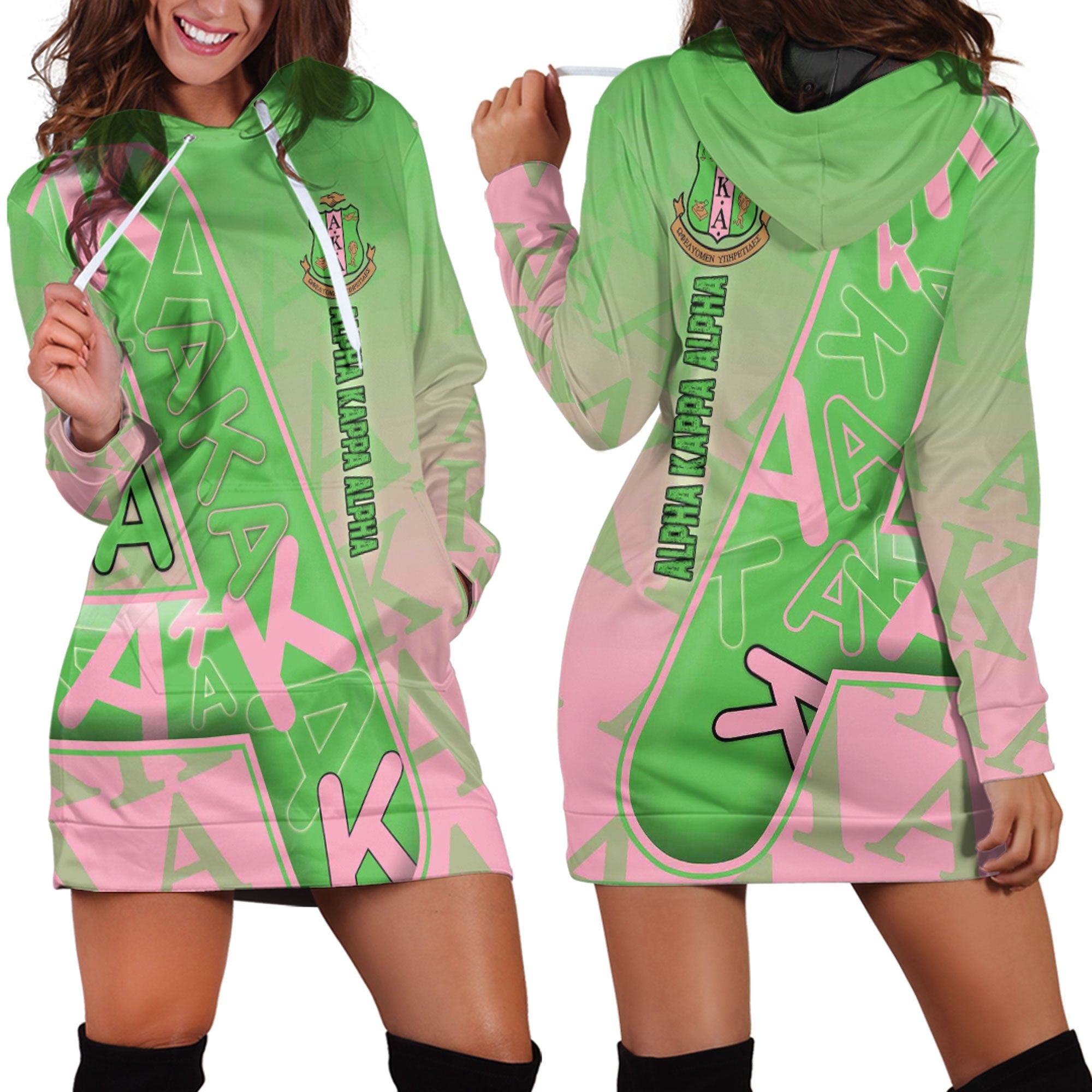 Sorority Hoodie - AKA Letters Pattern Hoodie Dress