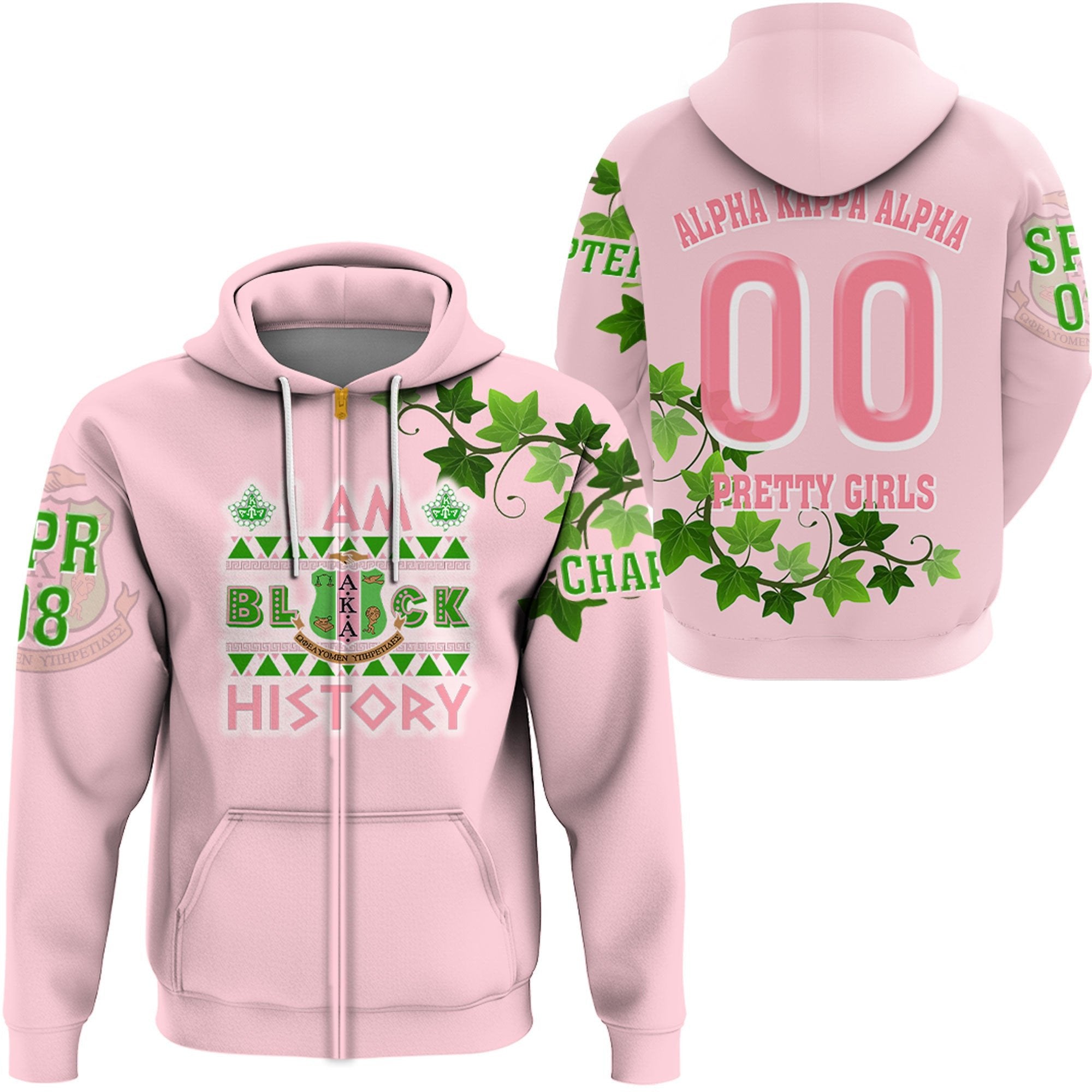 Sorority Hoodie - AKA Black History Pastel Pink Version Zip Hoodie