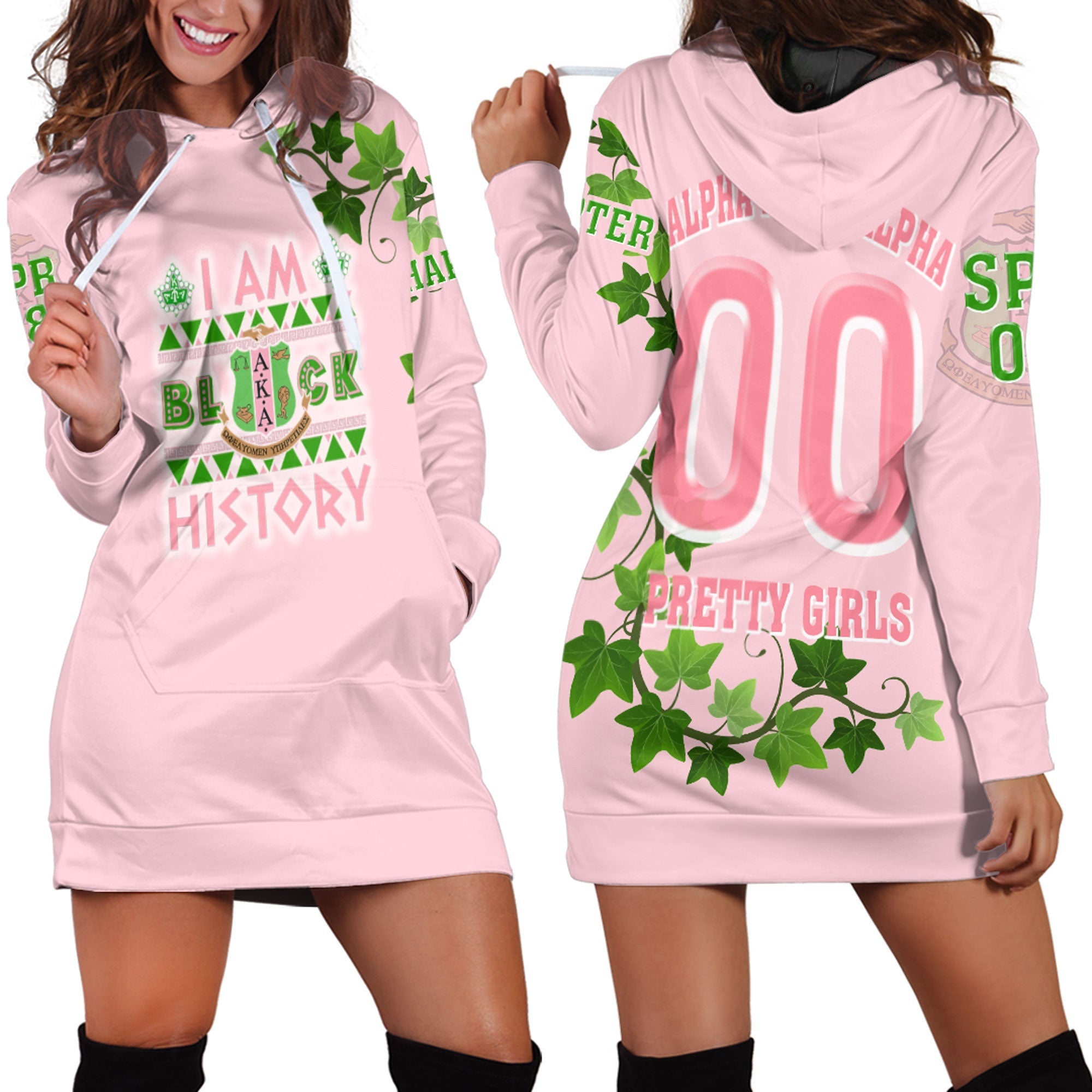 Sorority Hoodie - AKA Black History Pastel Pink Version Hoodie Dress