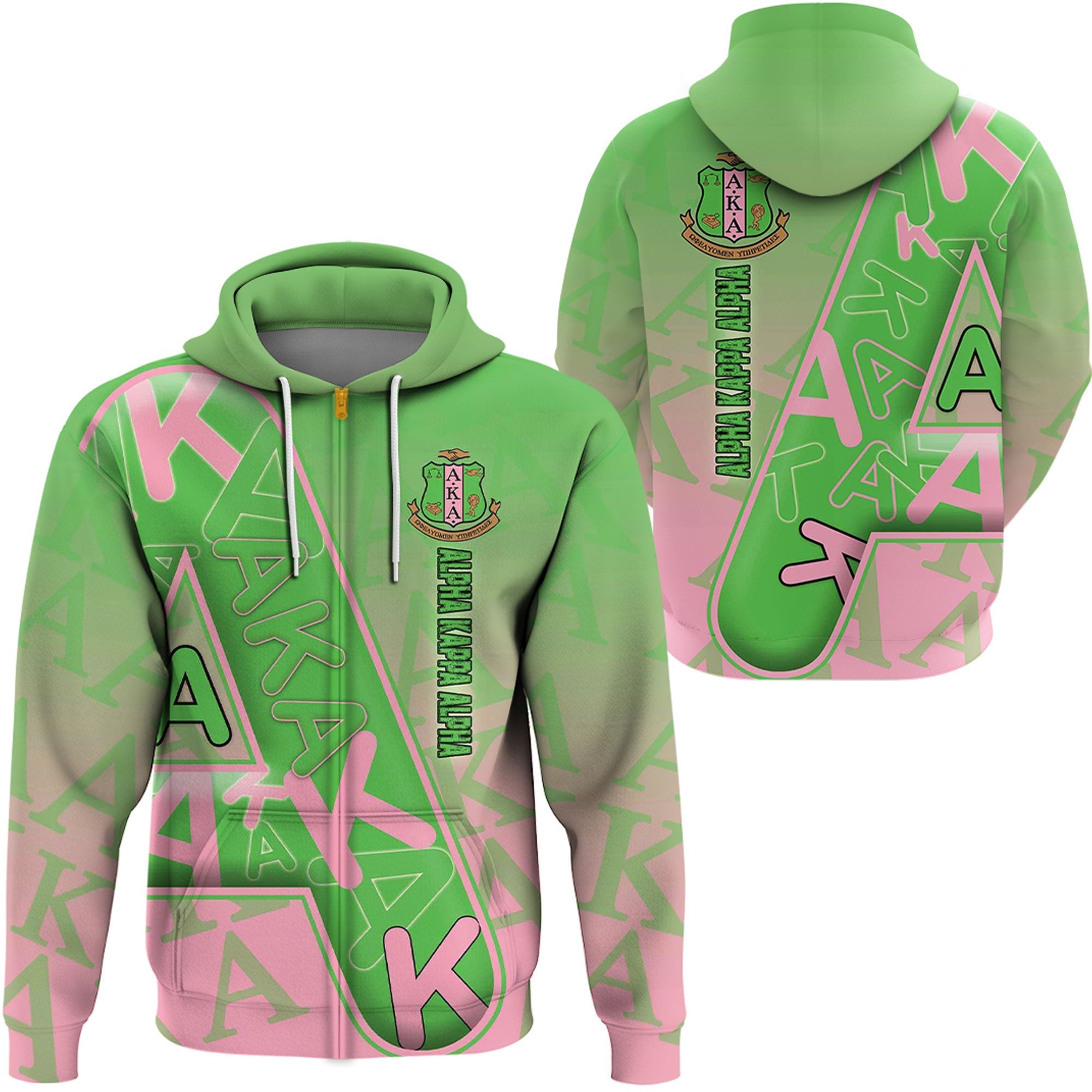 Sorority Hoodie - AKA Letters Pattern Zip Hoodie