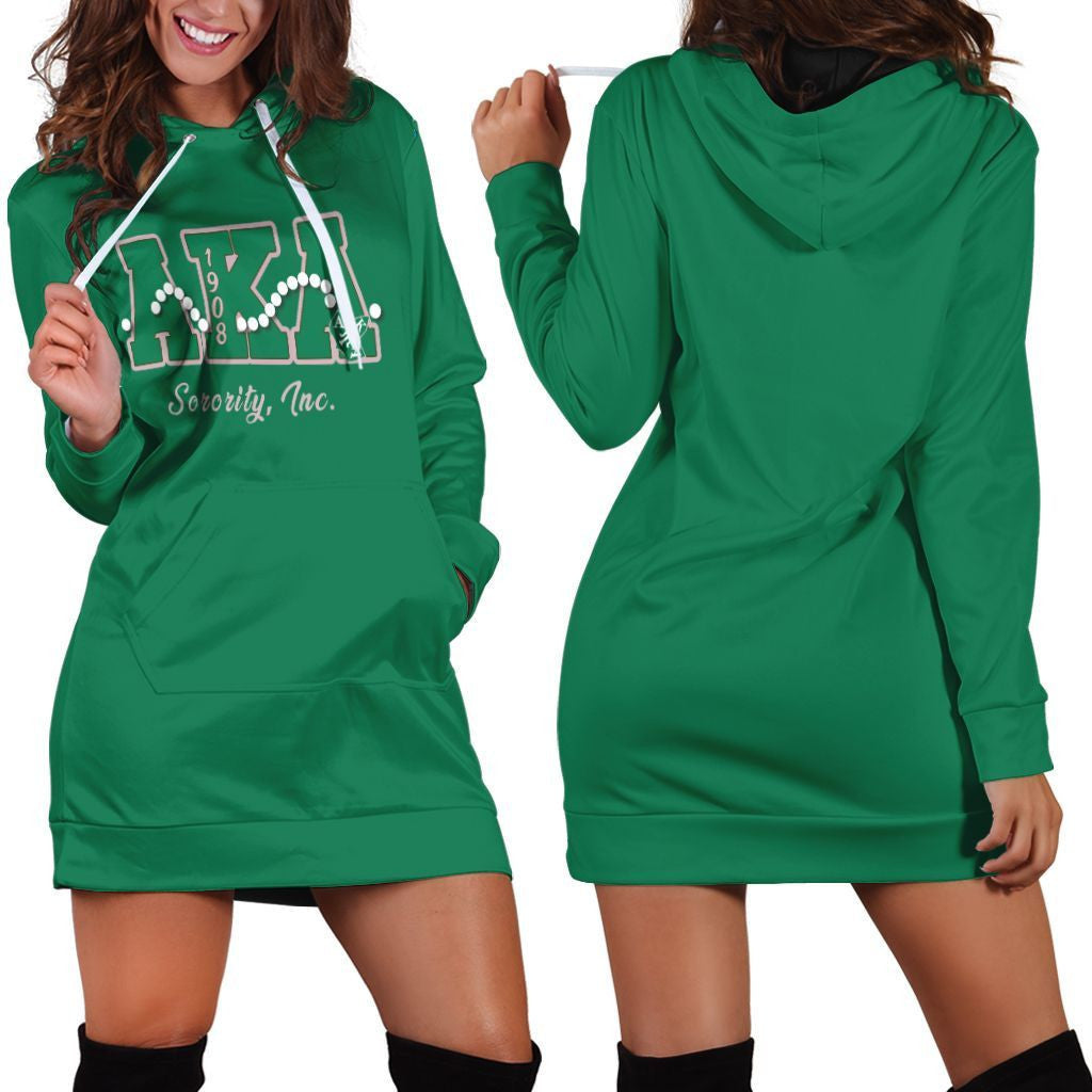 Sorority Hoodie - AKA Pearls Green Hoodie Dress