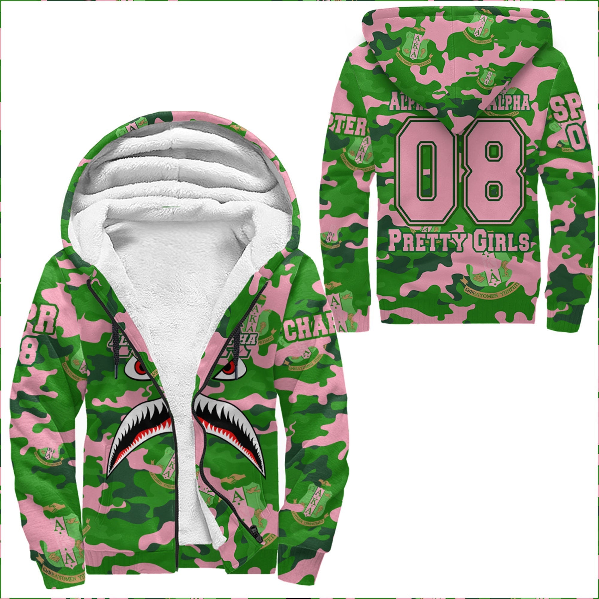 Sorority Hoodie - Custom AKA Full Camo Shark Sherpa Hoodies