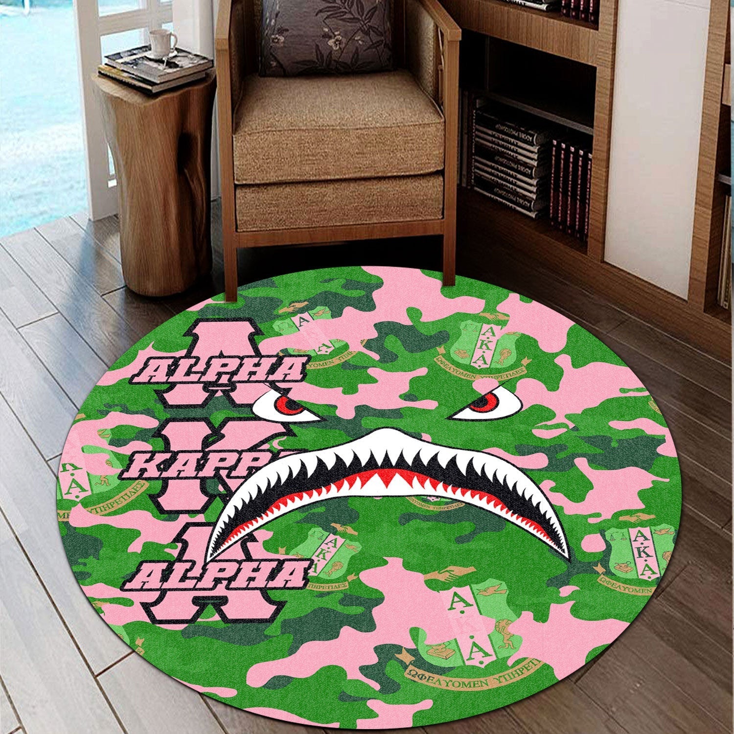 Sorority Carpet - AKA Full Camo Shark Round Carpet