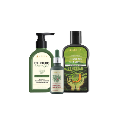 Abera Folliculitis & Dandruff Care Set – Soothing Body Cleanse & Herbal Anti-Dandruff Scalp Care with Tea Tree + Ginseng Extract