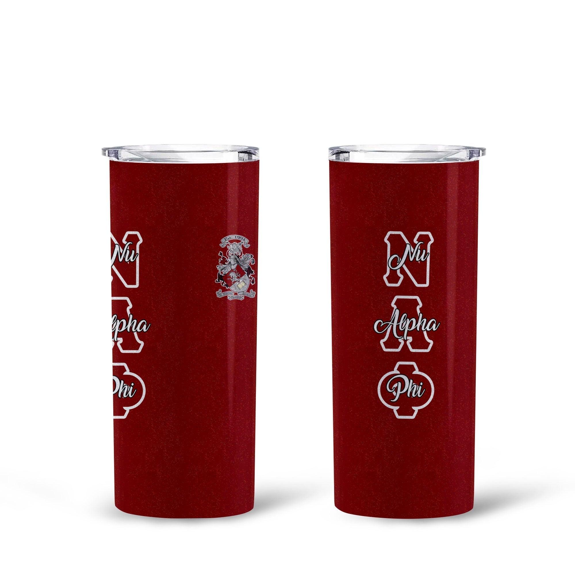 Fraternity Tumbler - Nu Alpha Phi Tall Glitter Tumbler Original Maroon Style
