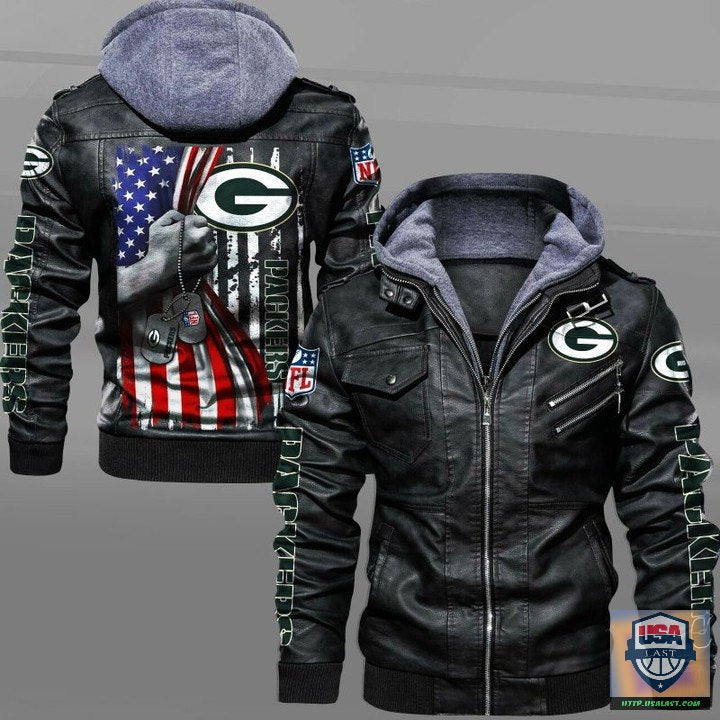 Green Bay Packers Military Dog Tag Leather Jacket - HVsun