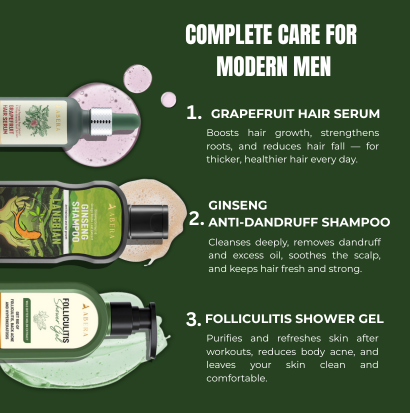 Abera Folliculitis & Dandruff Care Set – Soothing Body Cleanse & Herbal Anti-Dandruff Scalp Care with Tea Tree + Ginseng Extract