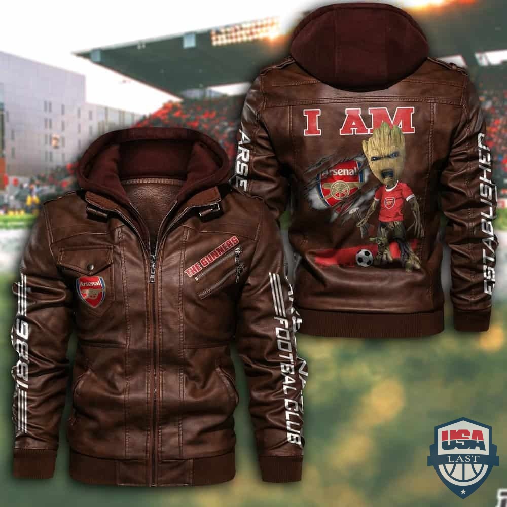 Arsenal FC Baby Groot Hooded Leather Jacket - HVsun