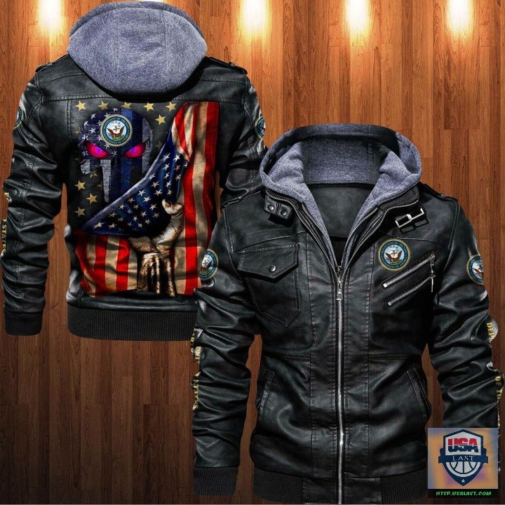 United States Department of the Navy Punisher Skull Leather Jacket - HVsun