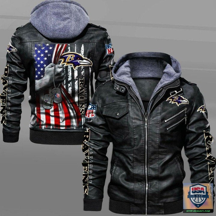 Baltimore Ravens Military Dog Tag Leather Jacket - HVsun