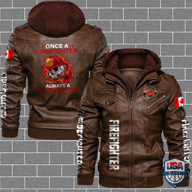 Once A Firefighter Always A Firefighter Canadian Flag Leather Jacket - HVsun