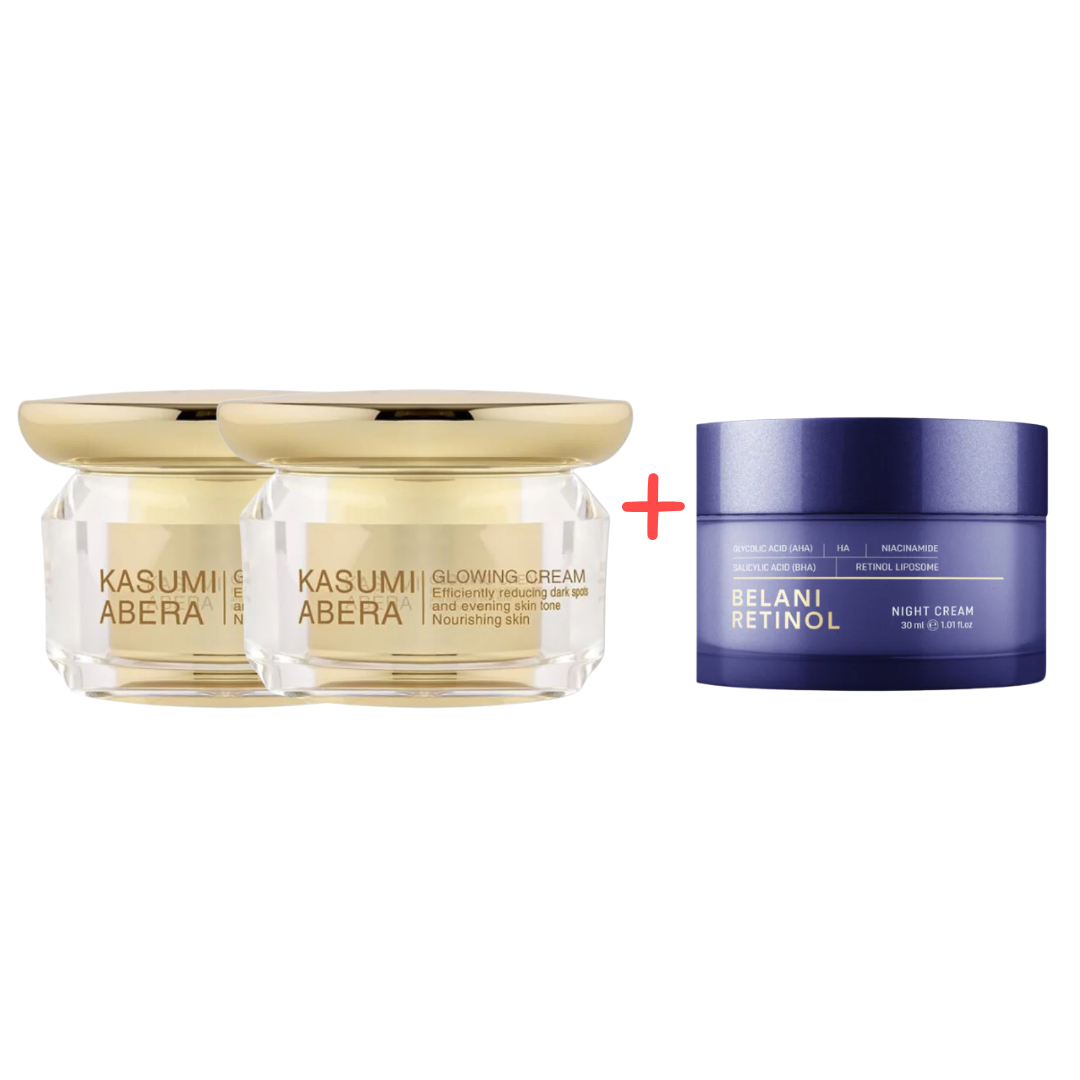 Abera & Belani Glowing + Retinol Night Care Set – Brightening & Smoother-Looking Skin with Niacinamide, HA & Retinol