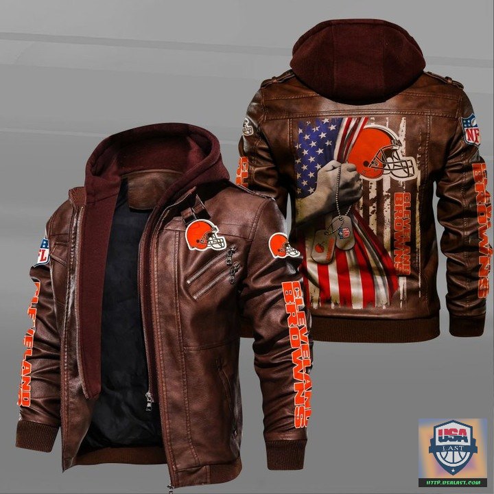 Cleveland Browns Military Dog Tag Leather Jacket - HVsun