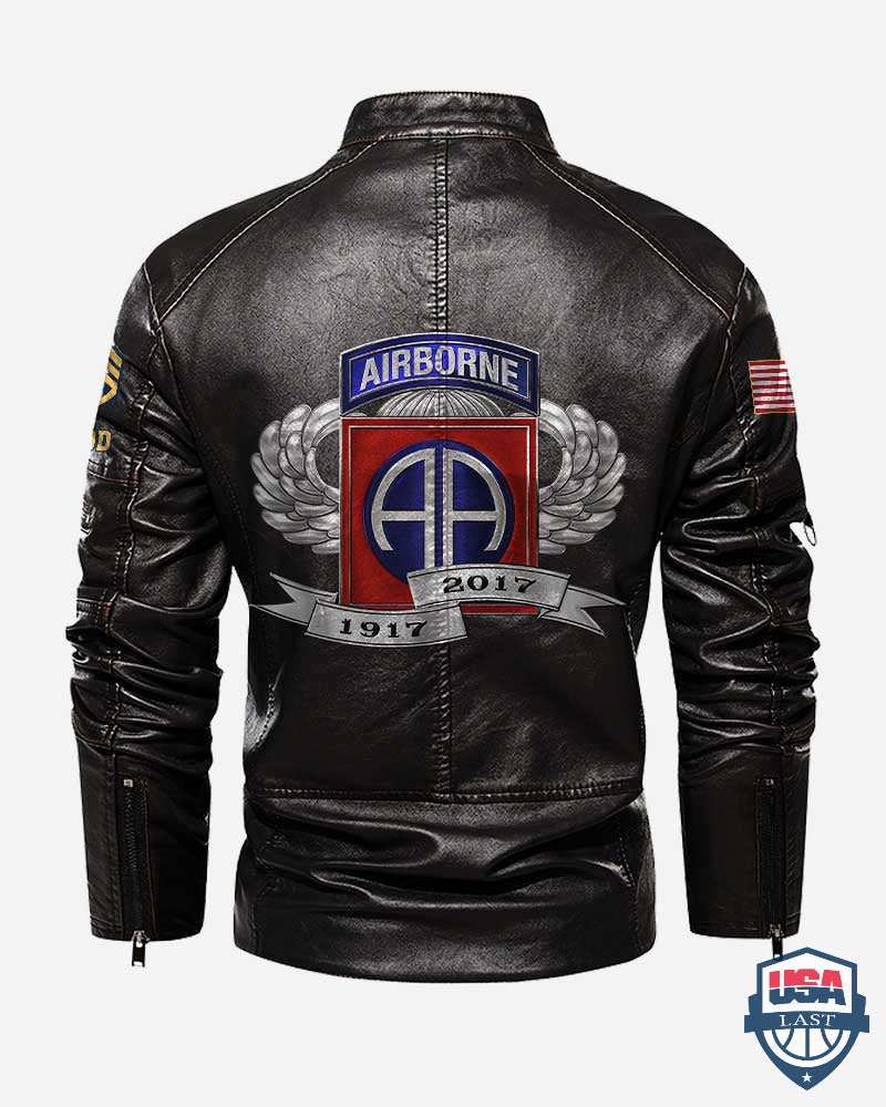 82nd Airborne Division 1917-2022 Button Collar Leather Jacket - HVSun