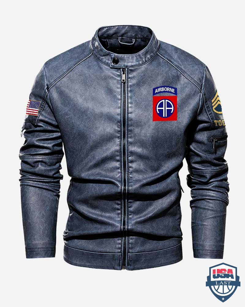 82nd Airborne Division 1917-2022 Button Collar Leather Jacket - USALast