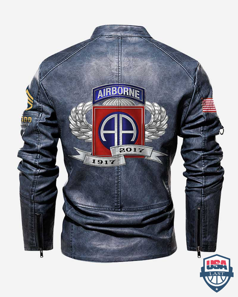 82nd Airborne Division 1917-2022 Button Collar Leather Jacket - HVSun