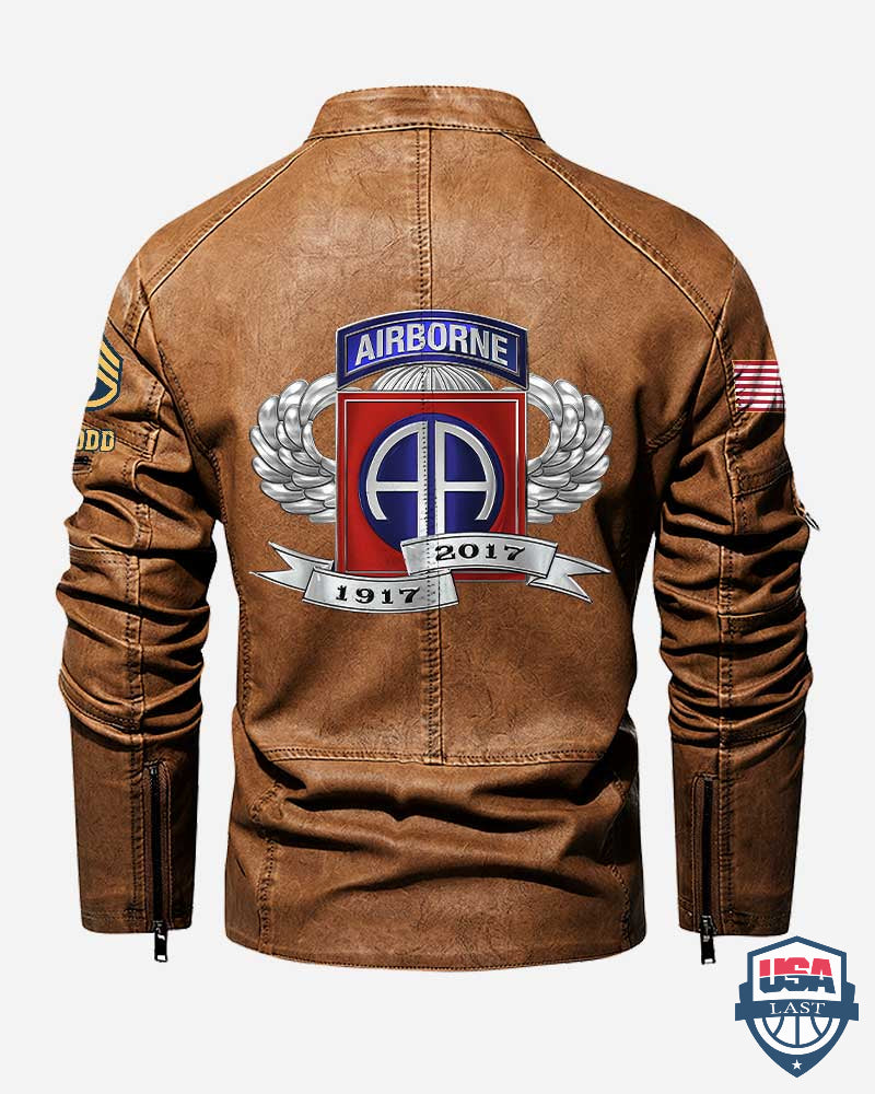 82nd Airborne Division 1917-2022 Button Collar Leather Jacket - HVSun