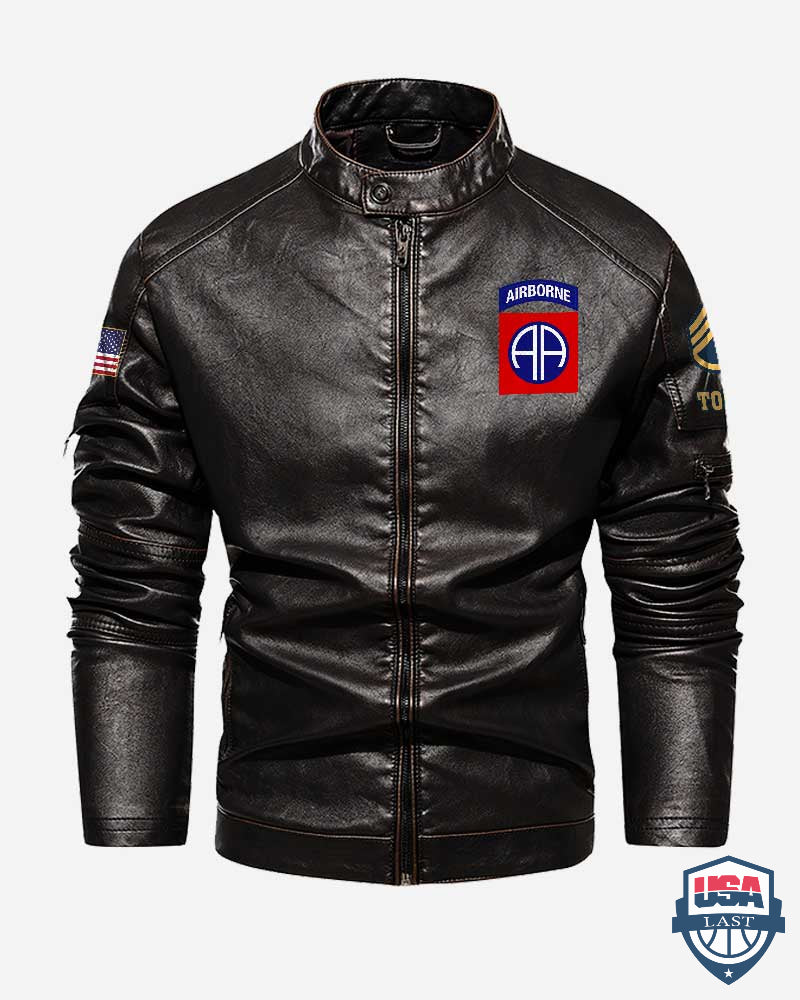 82nd Airborne Division 1917-2022 Button Collar Leather Jacket - USALast