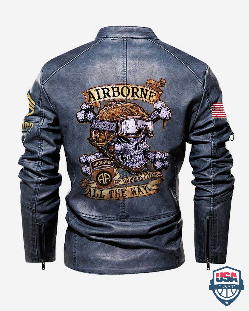 82nd Airborne Division All The Way Custom Collar Leather Jacket - HVSun
