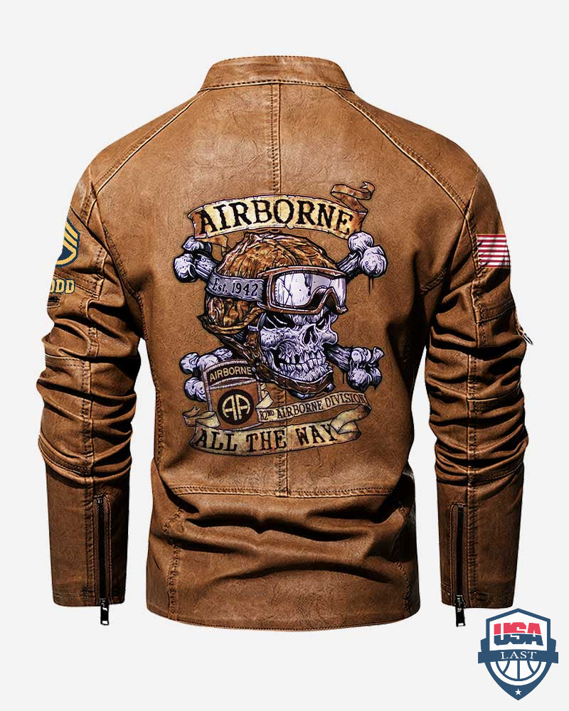 82nd Airborne Division All The Way Custom Collar Leather Jacket - HVSun