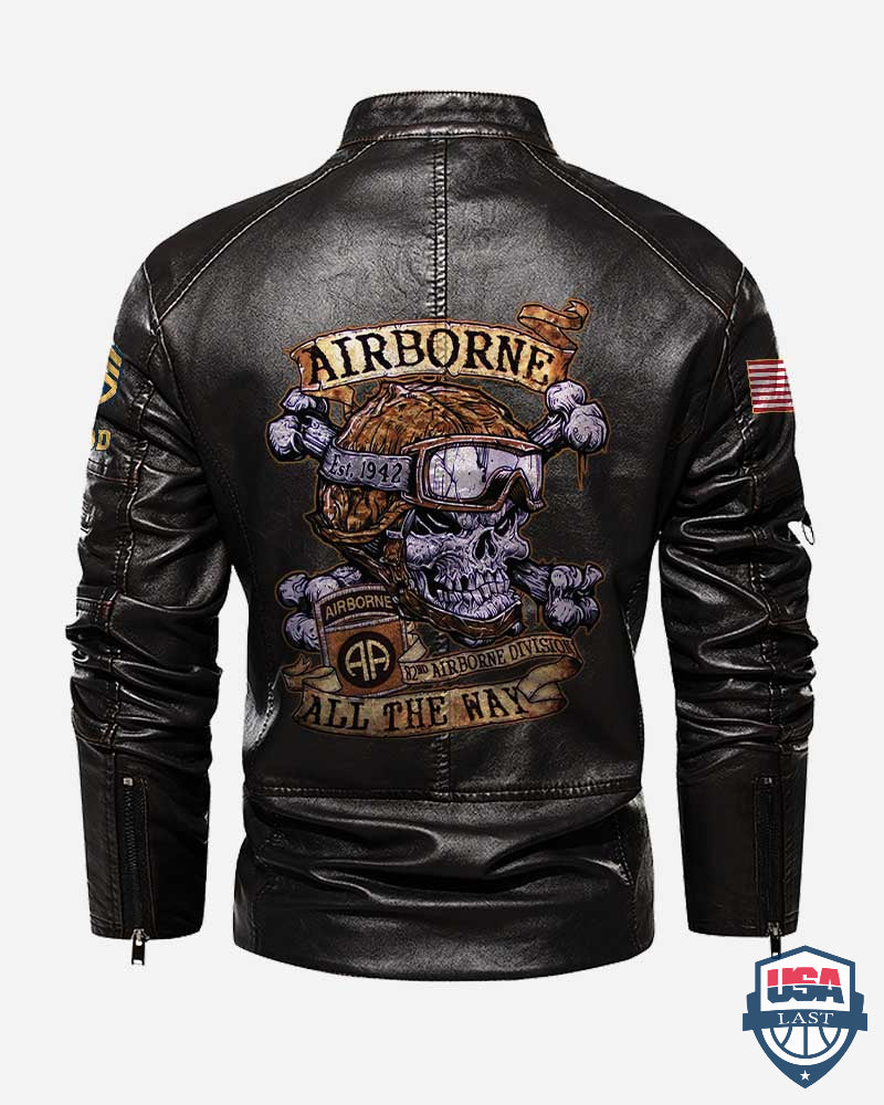 82nd Airborne Division All The Way Custom Collar Leather Jacket - USALast