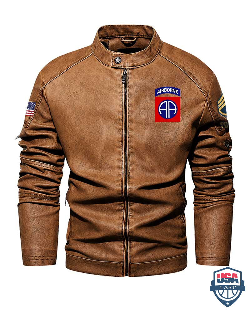 82nd Airborne Division Death From Above Custom Collar Leather Jacket - USALast
