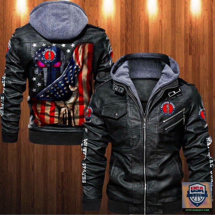 United States National Guard Punisher Skull Leather Jacket - HVsun