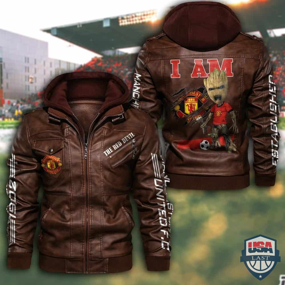 Manchester United FC Baby Groot Hooded Leather Jacket - HVsun
