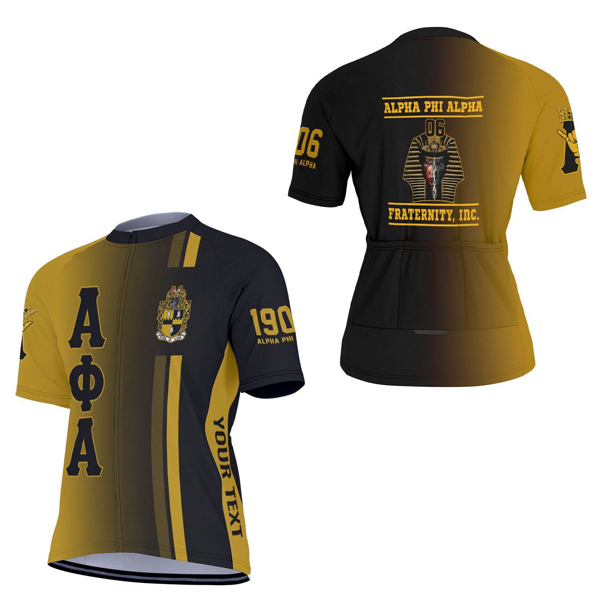 Alpha Phi Alpha Cycling Jersey Custom Black Gold Side Gradient Style