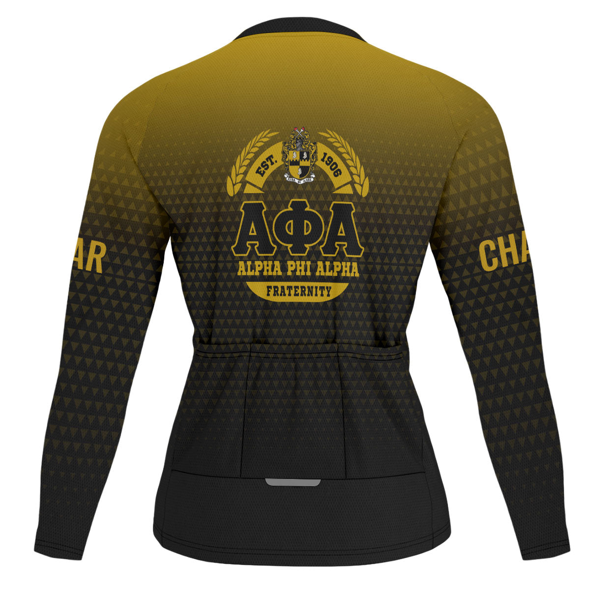 Alpha Phi Alpha Cycling Jersey Custom Black Gold Gradient Triangle Style