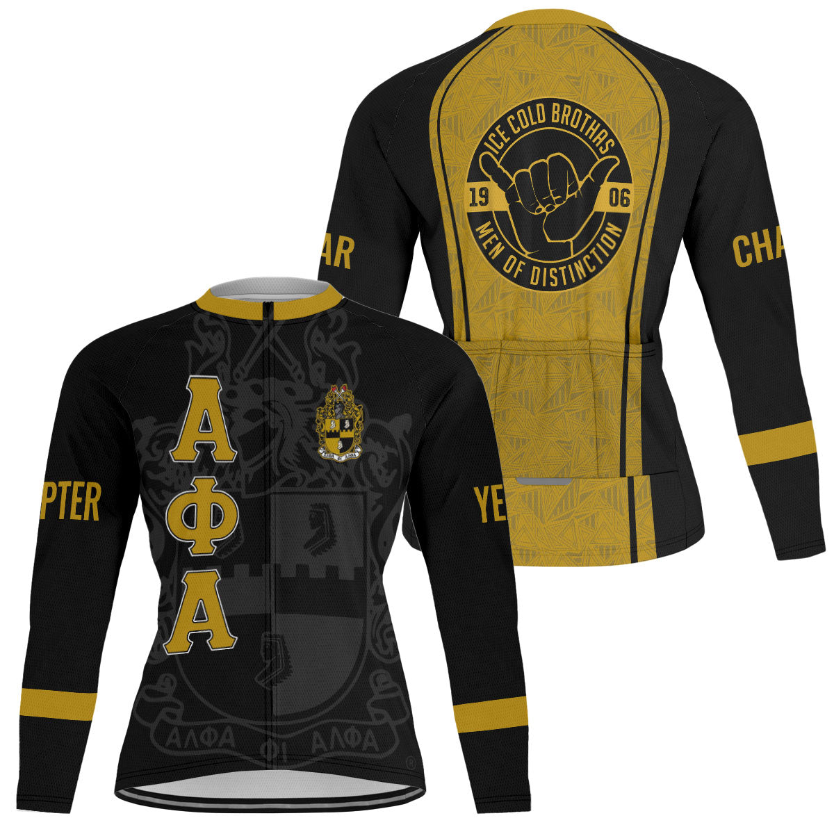 Alpha Phi Alpha Cycling Jersey Custom Black Gold Triangle Style