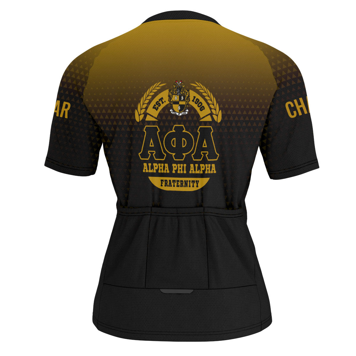 Alpha Phi Alpha Cycling Jersey Custom Black Gold Gradient Triangle Style