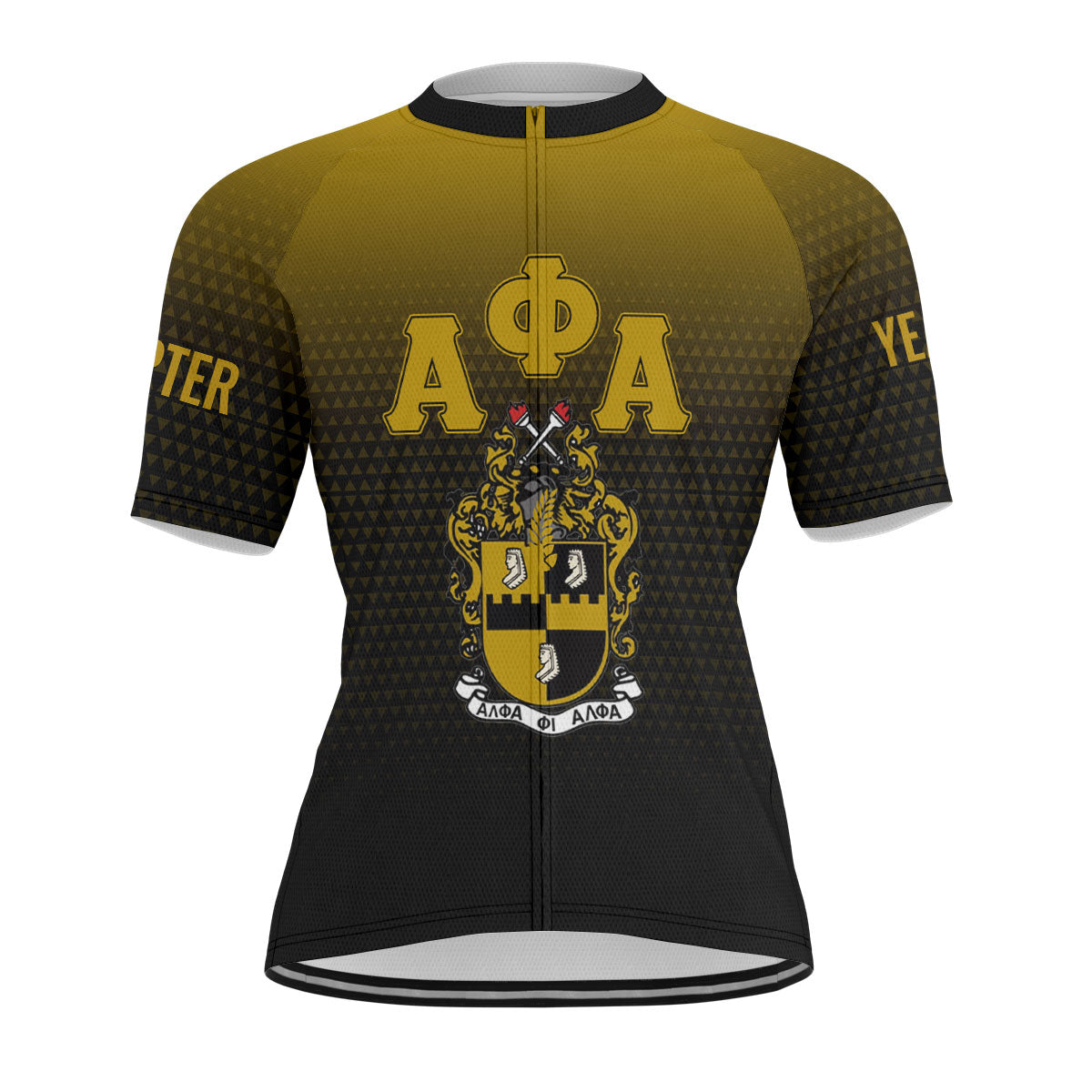 Alpha Phi Alpha Cycling Jersey Custom Black Gold Gradient Triangle Style