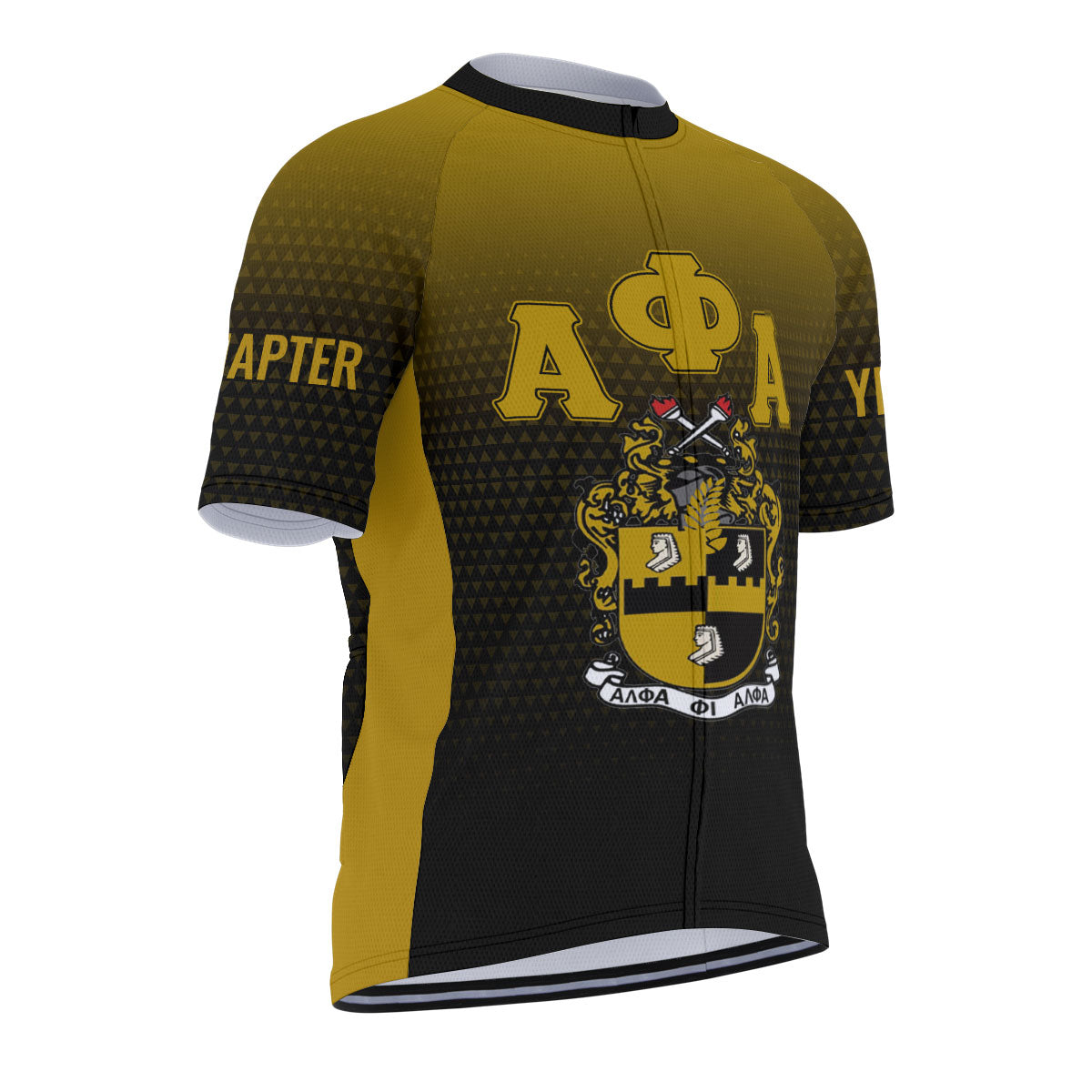 Alpha Phi Alpha Cycling Jersey Custom Black Gold Gradient Triangle Style