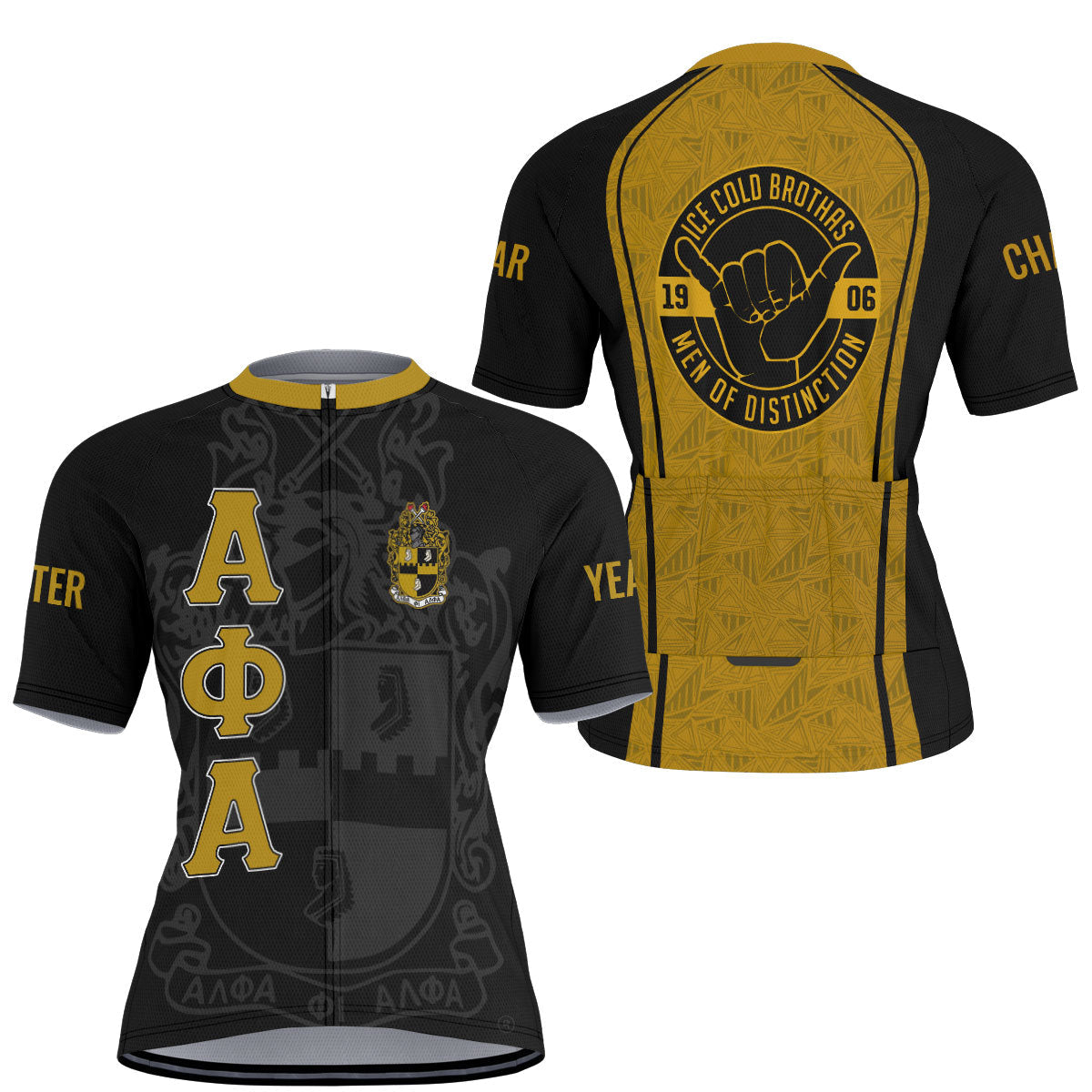 Alpha Phi Alpha Cycling Jersey Custom Black Gold Triangle Style