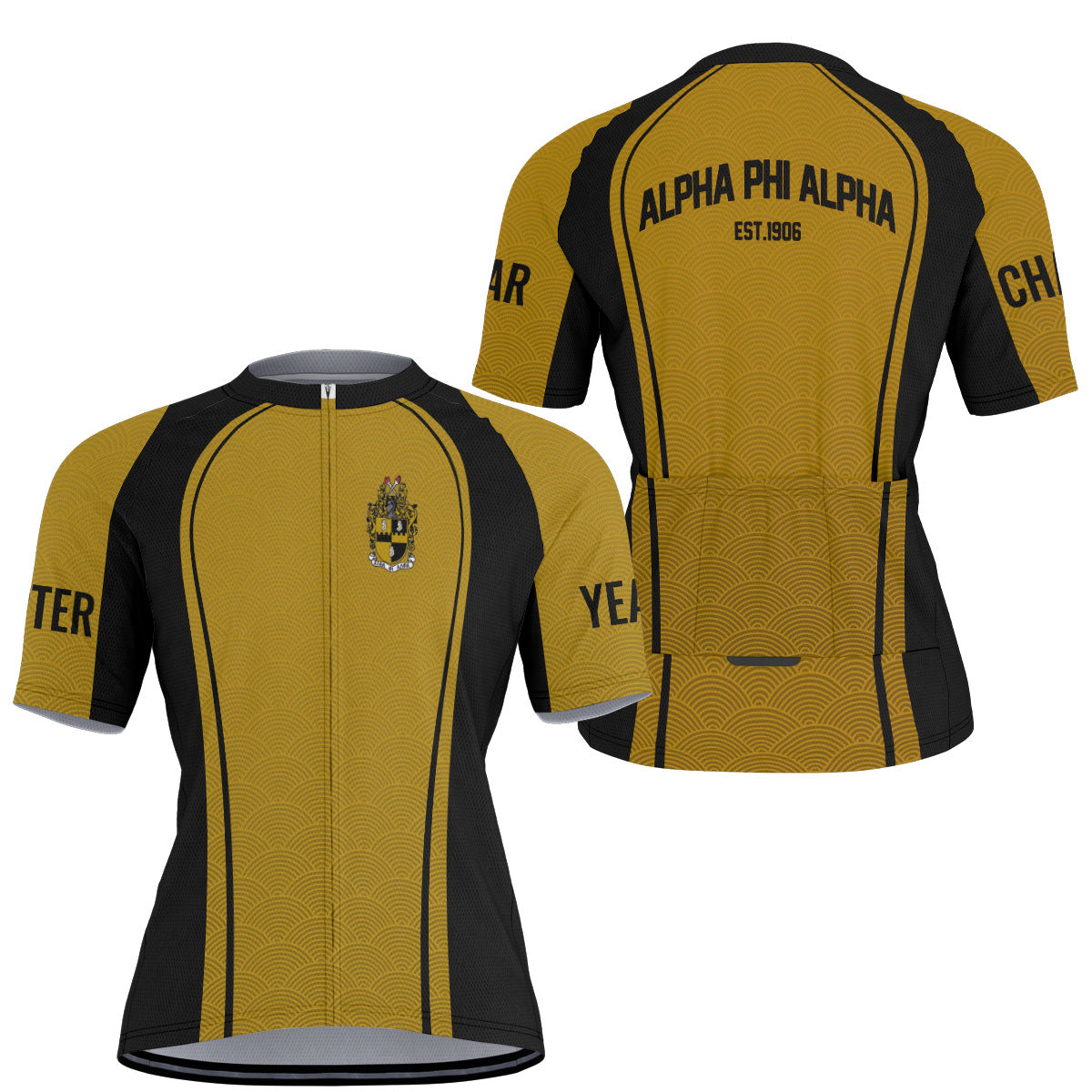 Alpha Phi Alpha Cycling Jersey Custom Yellow Black Wave Style