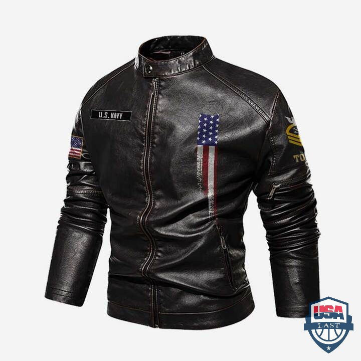 American Wings With Anchor Navy Veteran Custom Stand Collar Leather Jacket - HVSun