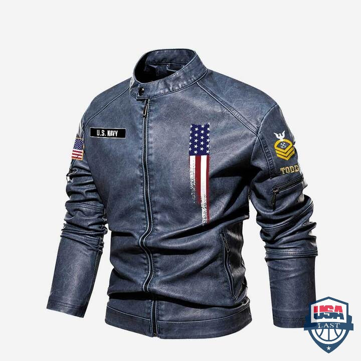 American Wings With Anchor Navy Veteran Custom Stand Collar Leather Jacket - HVSun