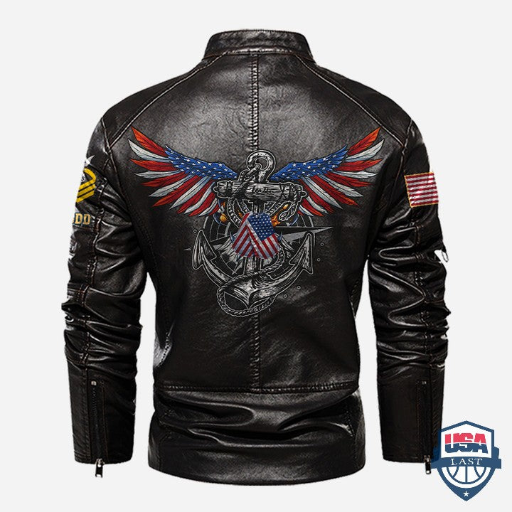 American Wings With Anchor Navy Veteran Custom Stand Collar Leather Jacket - USALast