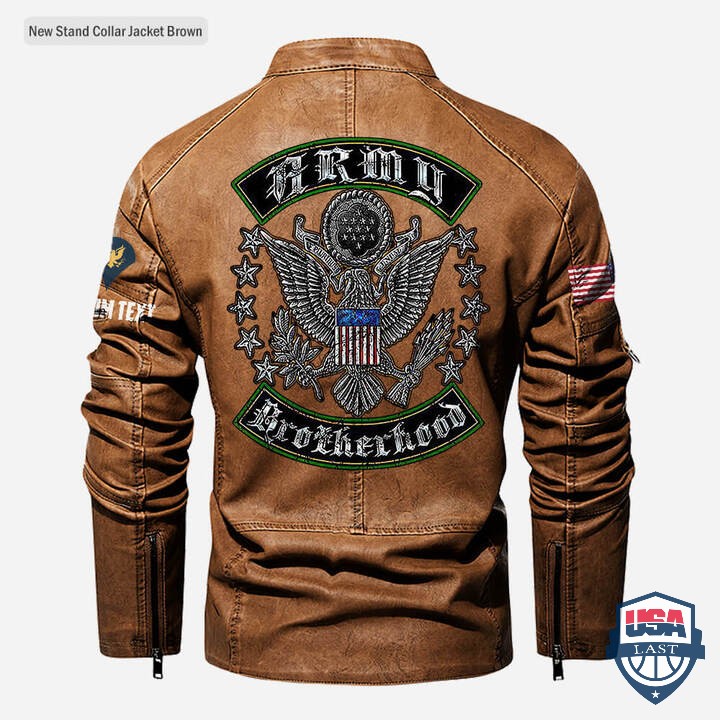 Army Brotherhood Custom Stand Collar Leather Jacket - HVSun