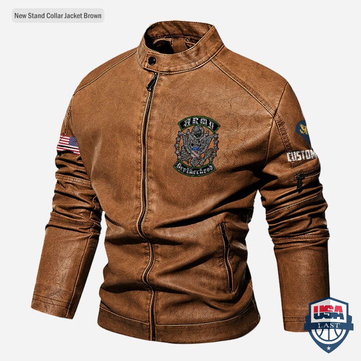 Army Brotherhood Custom Stand Collar Leather Jacket - HVSun