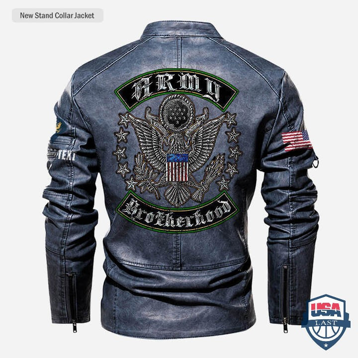 Army Brotherhood Custom Stand Collar Leather Jacket - HVSun