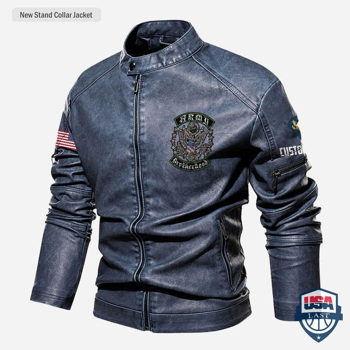 Army Brotherhood Custom Stand Collar Leather Jacket - HVSun