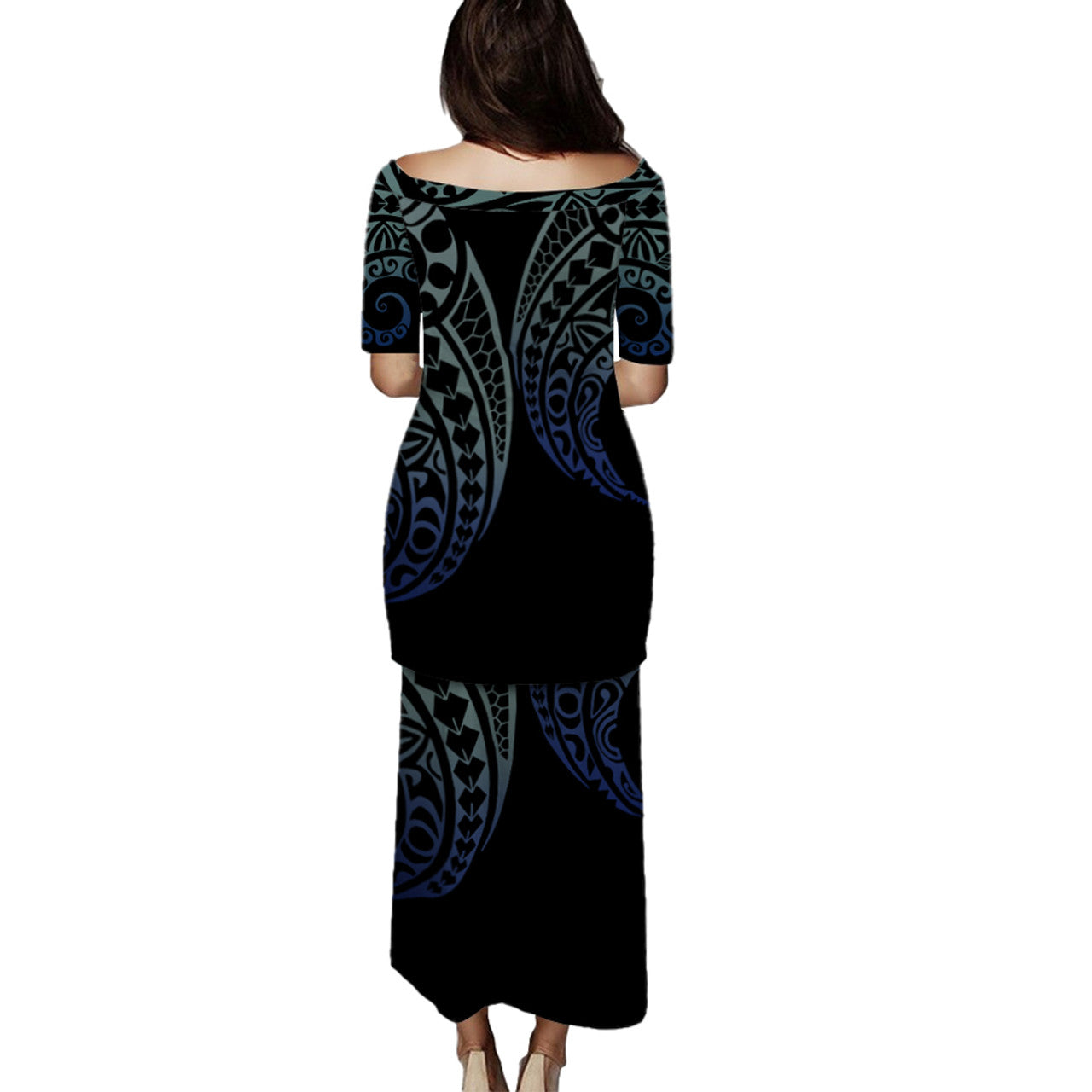 Marshall Islands Puletasi Kakau Style Gradient Blue